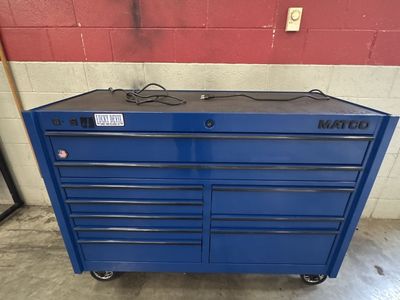 Blue MATCO 4s two bay tool box with power drawer