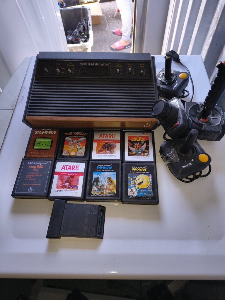 Atari 2600 Video Computer System Console w/ 9 Games & 2 Joysticks (Pac-Man, Space Invaders)