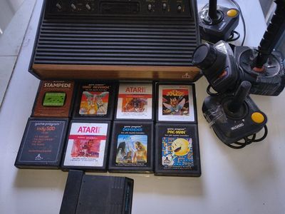Atari 2600 Video Computer System Console w/ 9 Games & 2 Joysticks (Pac-Man, Space Invaders)