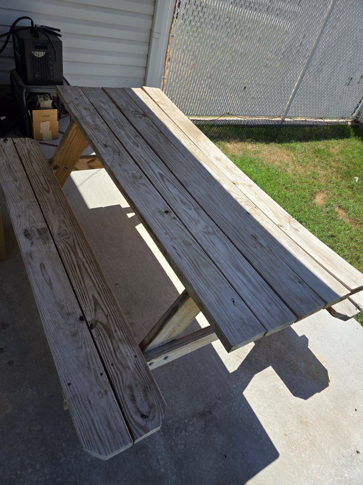 Used Wooden Picnic Table with Attached Benches - Durable Outdoor Seating