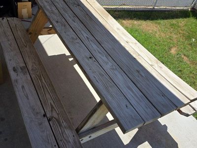 Used Wooden Picnic Table with Attached Benches - Durable Outdoor Seating