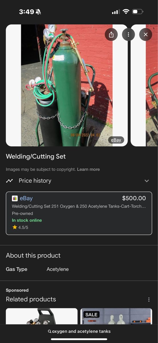 Oxygen & Acetylene Welding/Cutting Set with Tanks, Regulators, and Torch - Used Good Condition