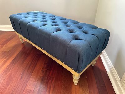 Blue Upholstered Ottoman Bench