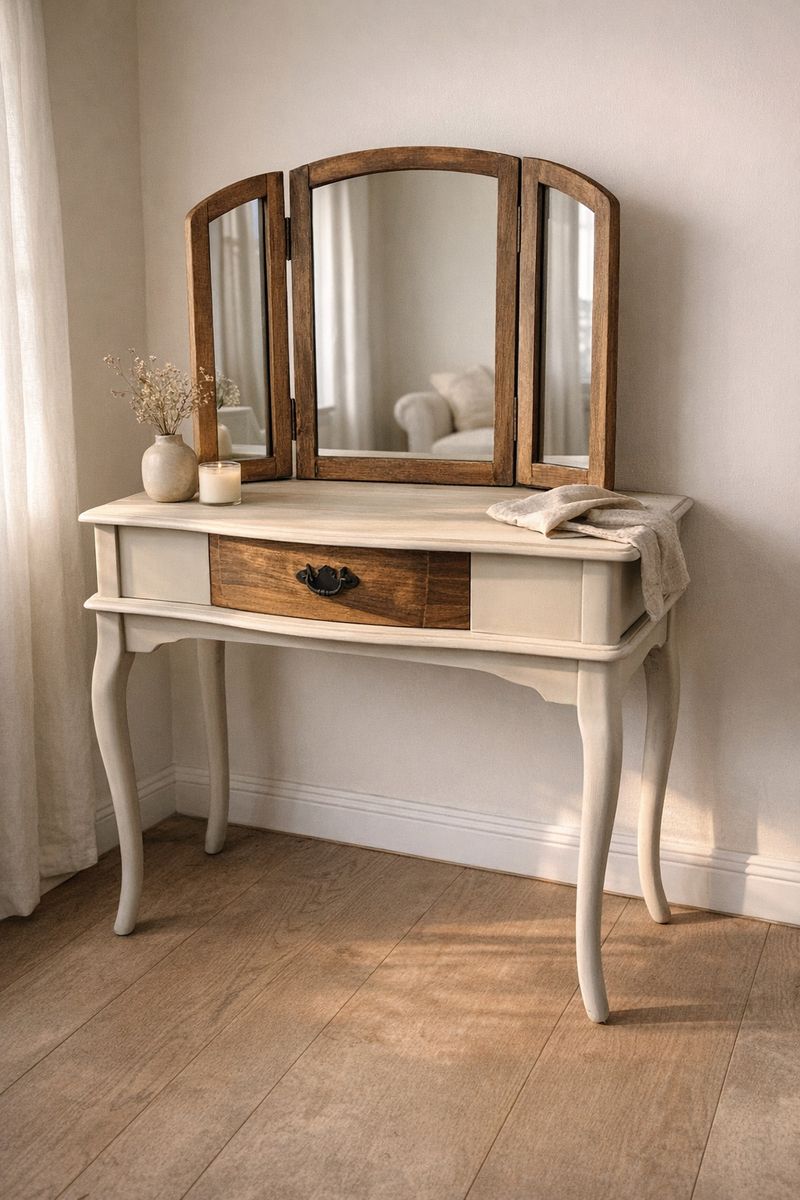 French Provincial Vanity w/ Tri-Fold Mirror