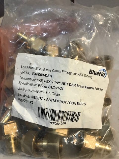 Plumbing Bluefin PXF050-DZR 1/2" pex x 1/2 NPT