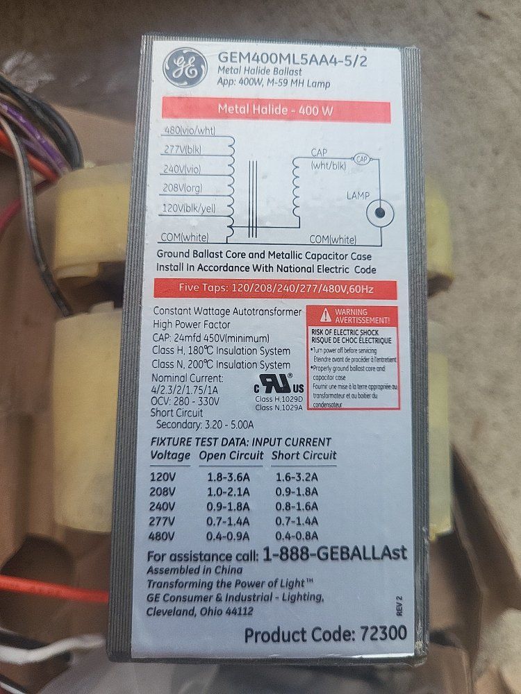 GE 72300 GEM400ML5AA4-5/2 400W Multi-Volt Metal Halide Ballast w/ Capacitor & Ignitor