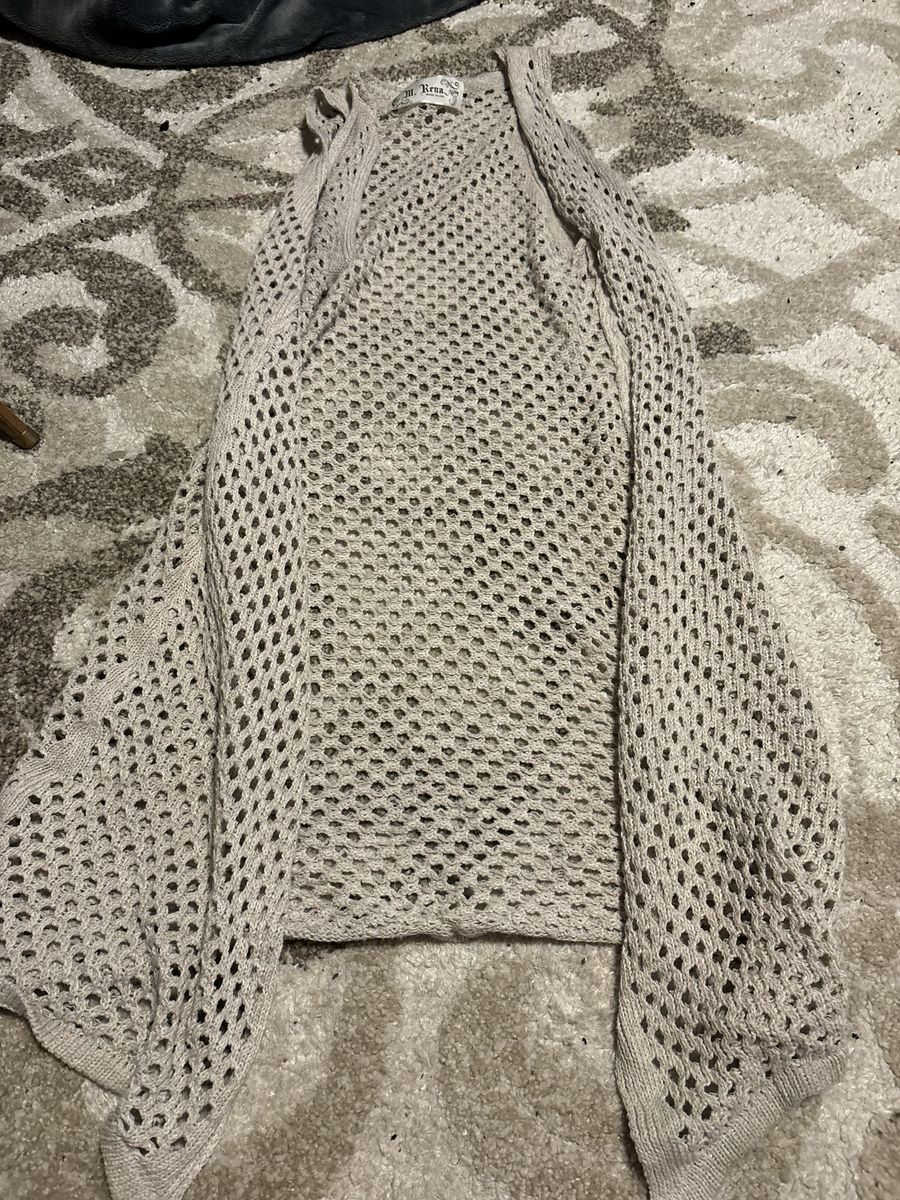Rena Cream Open Knit Sleeveless Cardigan Sweater - Women's M, Cotton Blend