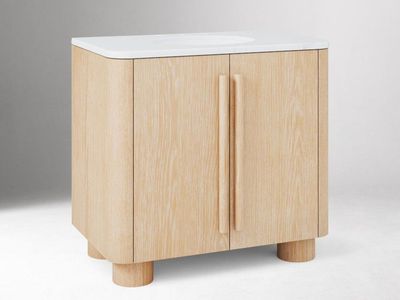 Modern Light Wood Bathroom Vanity with White Integrated Sink and Round Feet