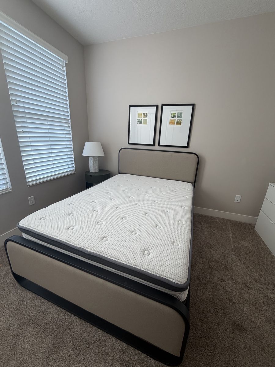 Full Size Upholstered Bed Frame with Metal Trim