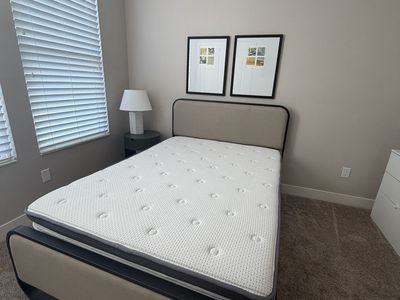 Full Size Upholstered Bed Frame with Metal Trim