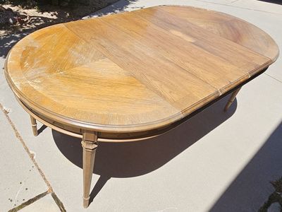 Vintage Oval Wood Dining Table with Removable Leaf Insert
