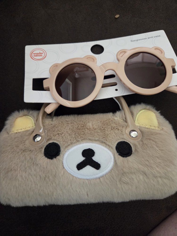 Wonder Nation Kids' Bear Sunglasses with Rilakkuma Plush Case, New