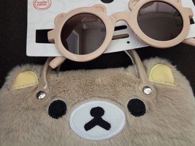 Wonder Nation Kids' Bear Sunglasses with Rilakkuma Plush Case, New