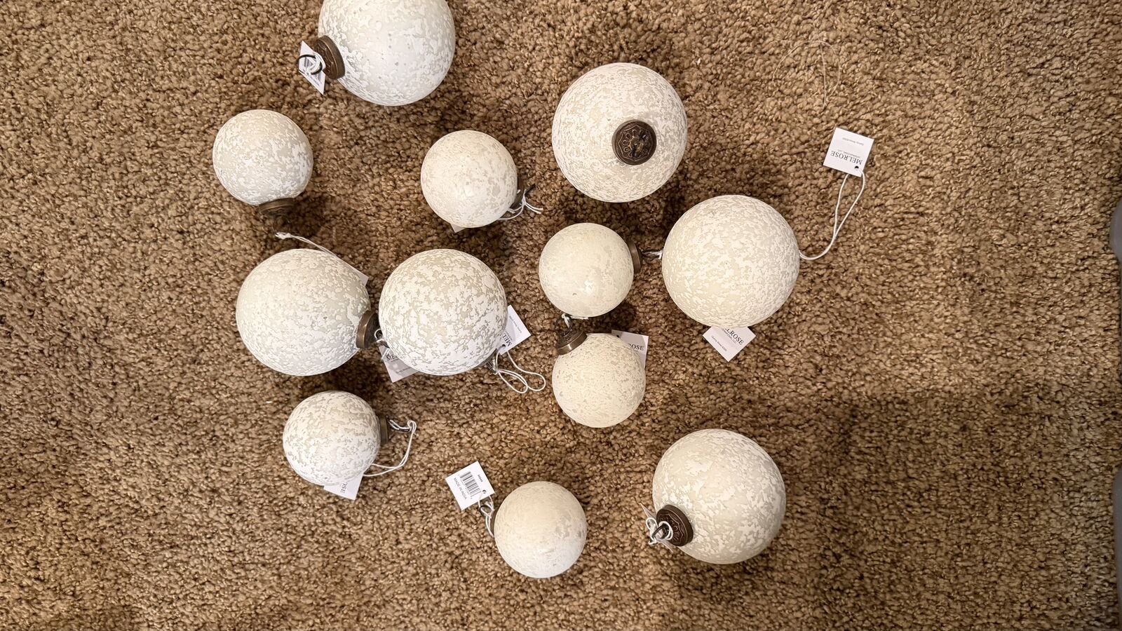 Set of 12 white milk glass ornaments NEW