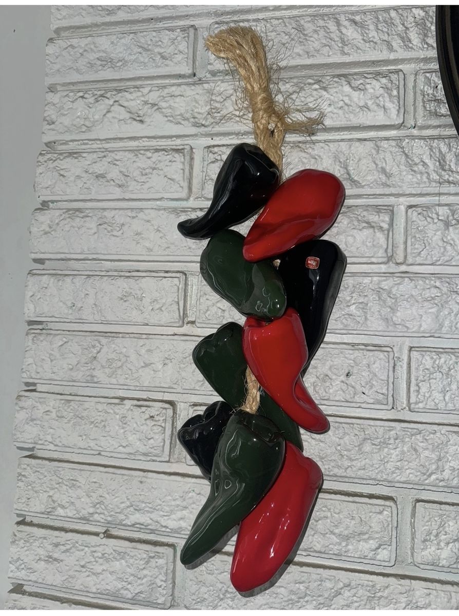 Vintage Ceramic Chili Pepper Ristra "Hecho en Mexico" Decorative Hanging