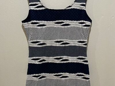 Aqua Brand Navy Blue and White Sleeveless Dress XS