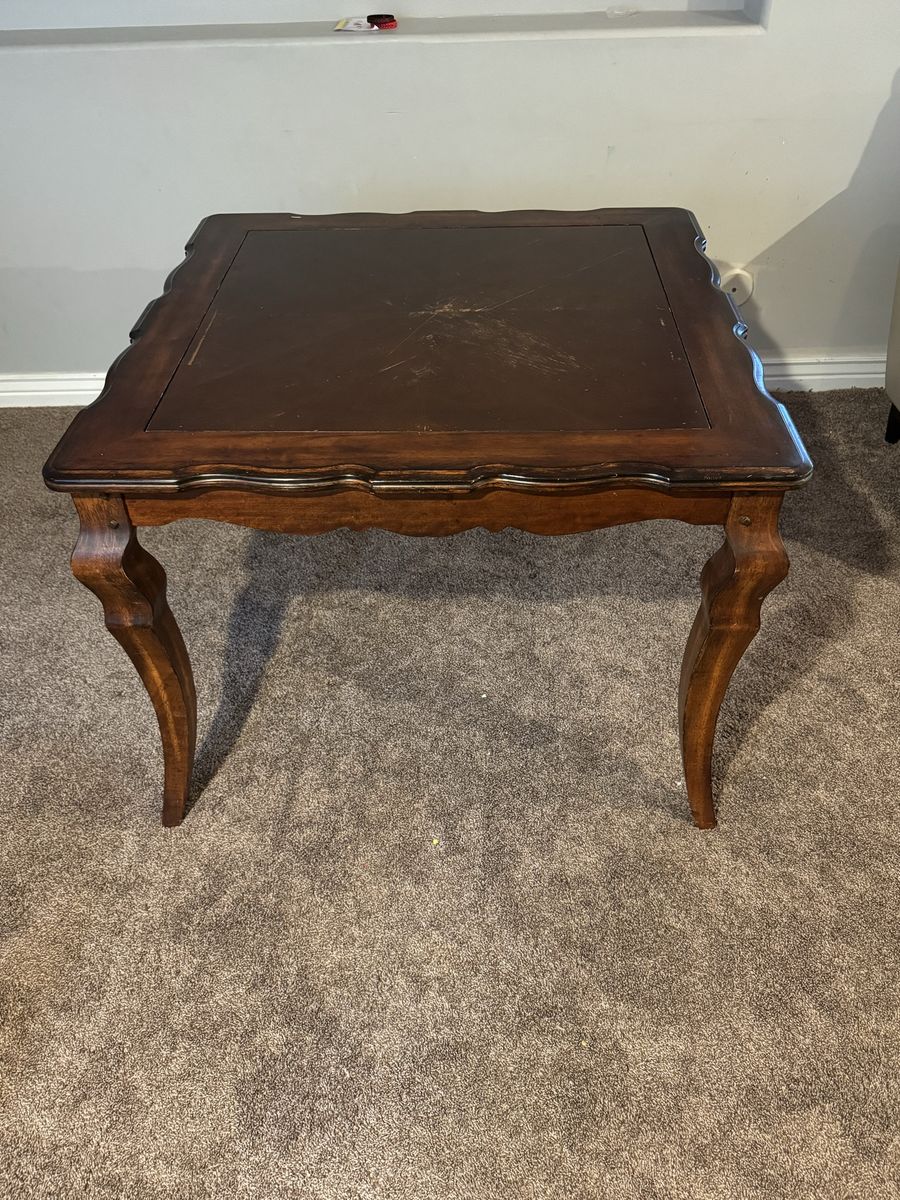 Vintage Wooden Game Table with Reversible Chess Checkers Board and Backgammon