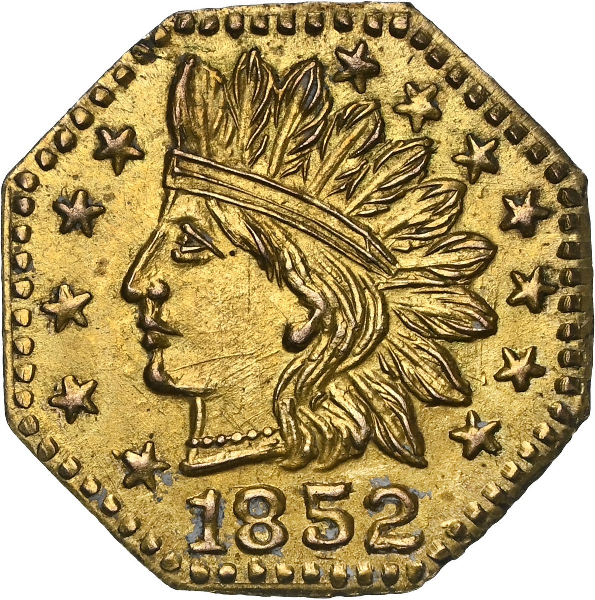 1852 Dated California Gold Octagonal Token Indian-Wreath NGC MS64