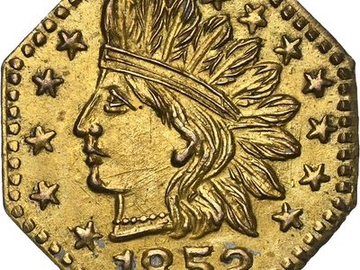 1852 Dated California Gold Octagonal Token Indian-Wreath NGC MS64