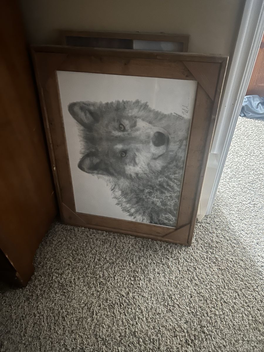 Framed Wolf Charcoal Drawing Wall Art - Unique Home Decor