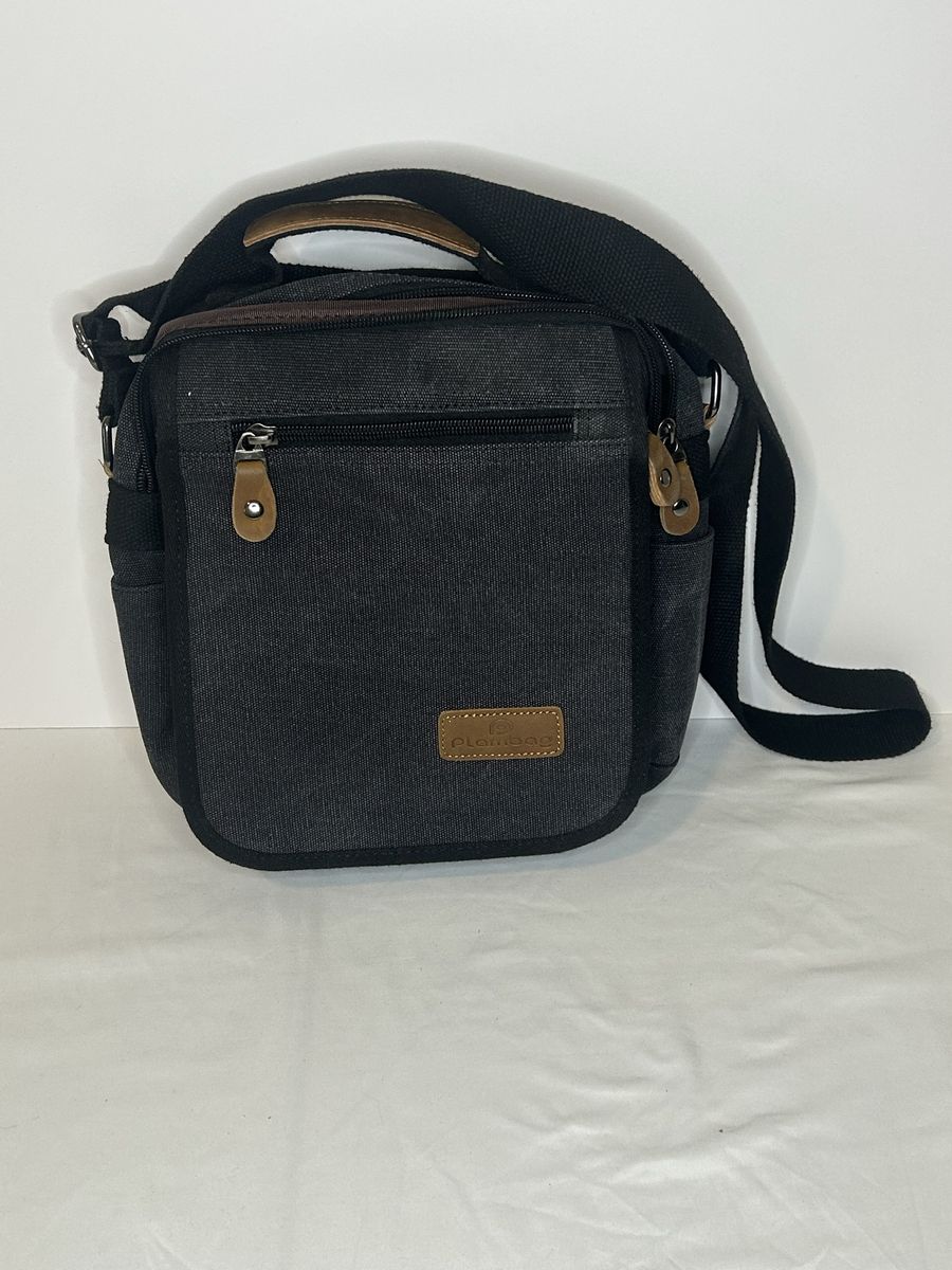 Plambag Small Canvas Crossbody Bag with Adjustable Strap - Black/Gray
