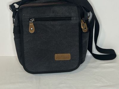 Plambag Small Canvas Crossbody Bag with Adjustable Strap - Black/Gray