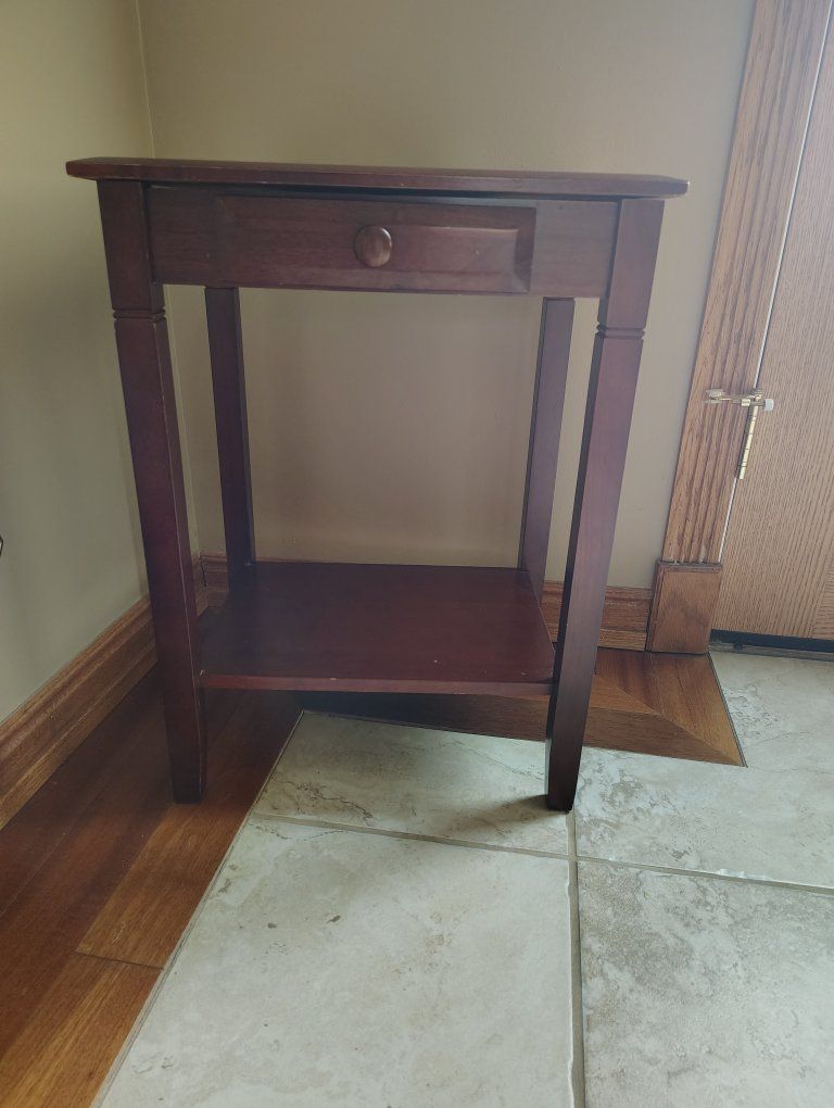 Wooden End Table / Nightstand with Drawer and Shelf - Dark Cherry Finish