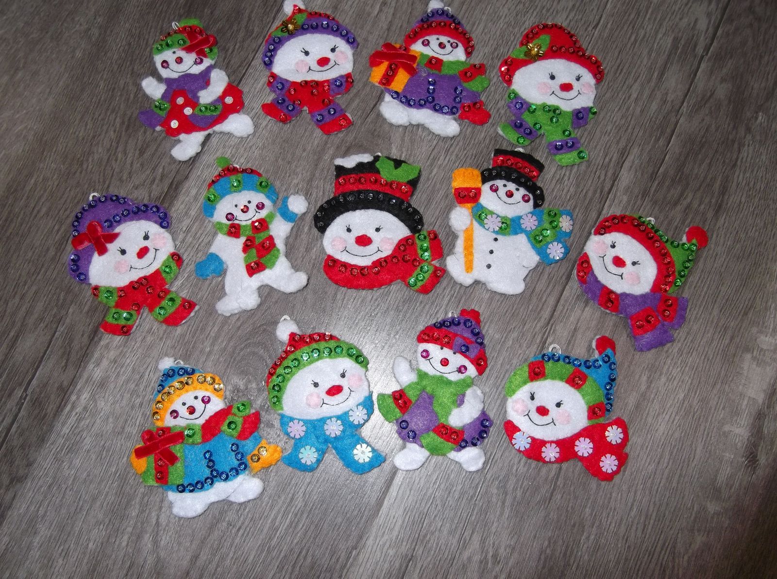 Snow People felt Christmas ornaments