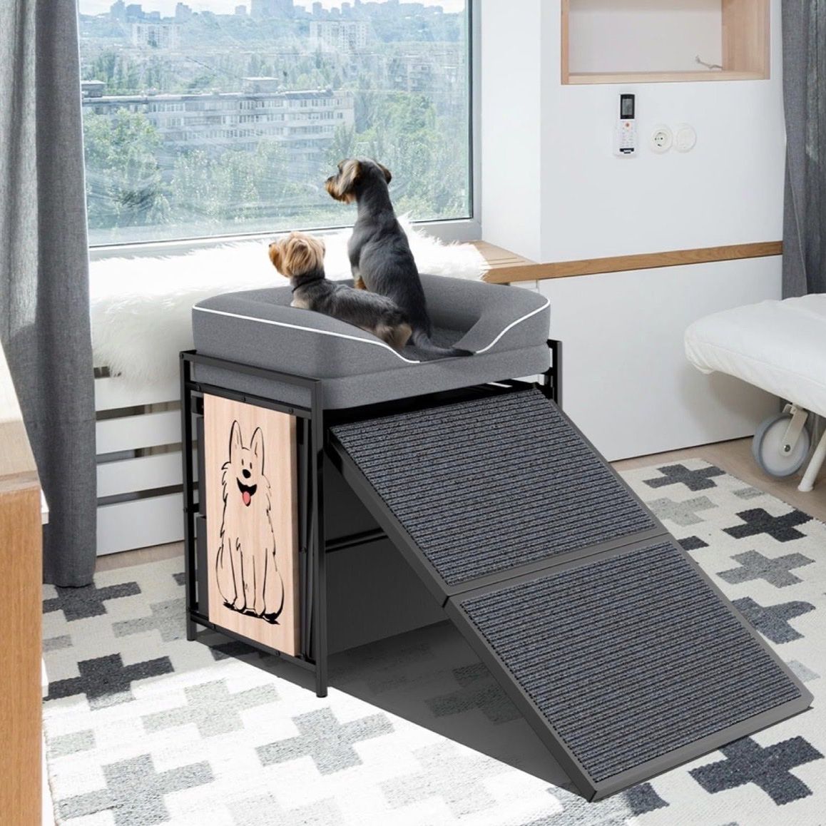 Elevated Dog Perch with Ramp and Storage