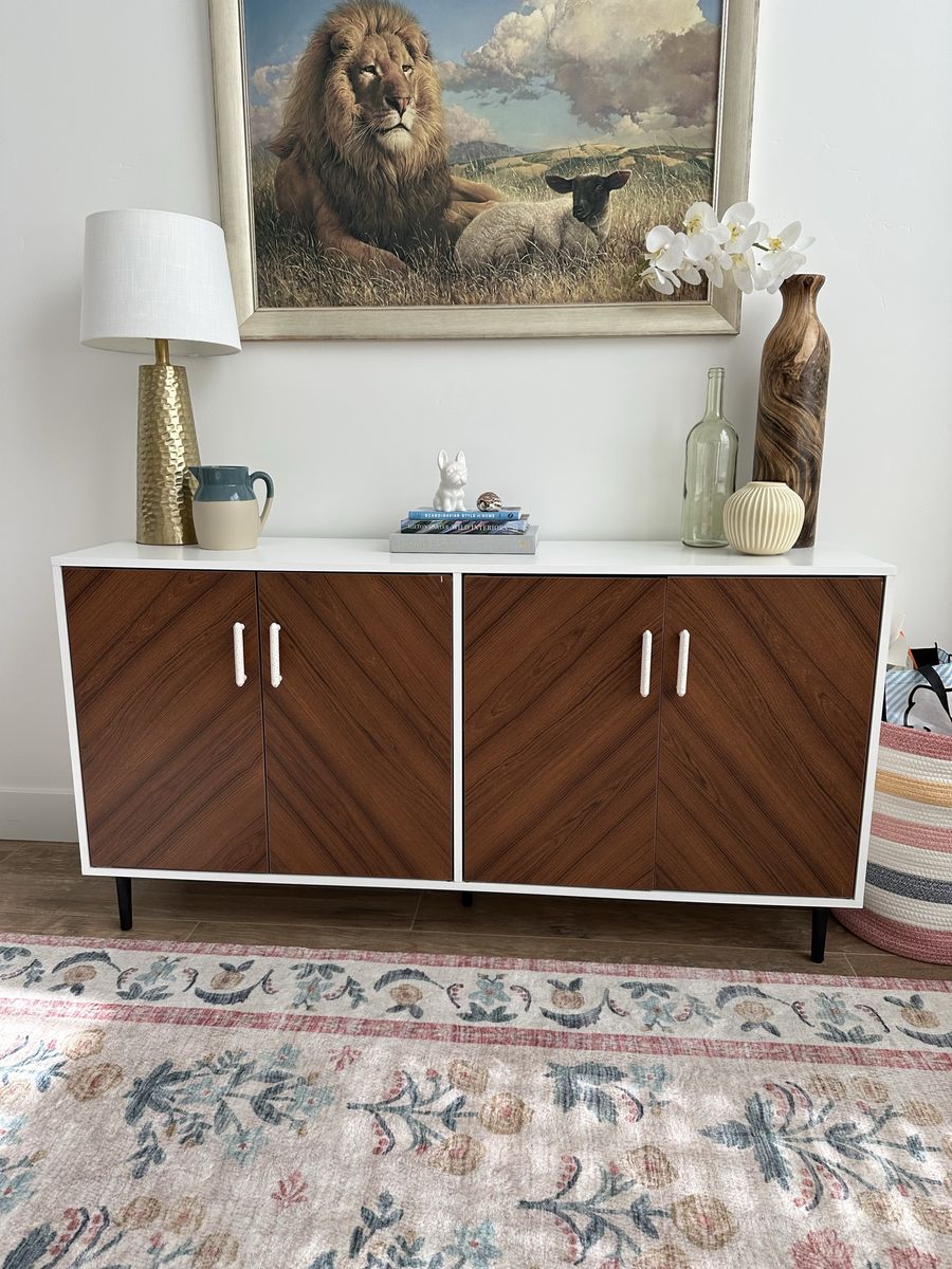 White Sideboard with Natural Wood Veneer
