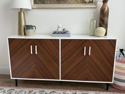 White Sideboard with Natural Wood Veneer