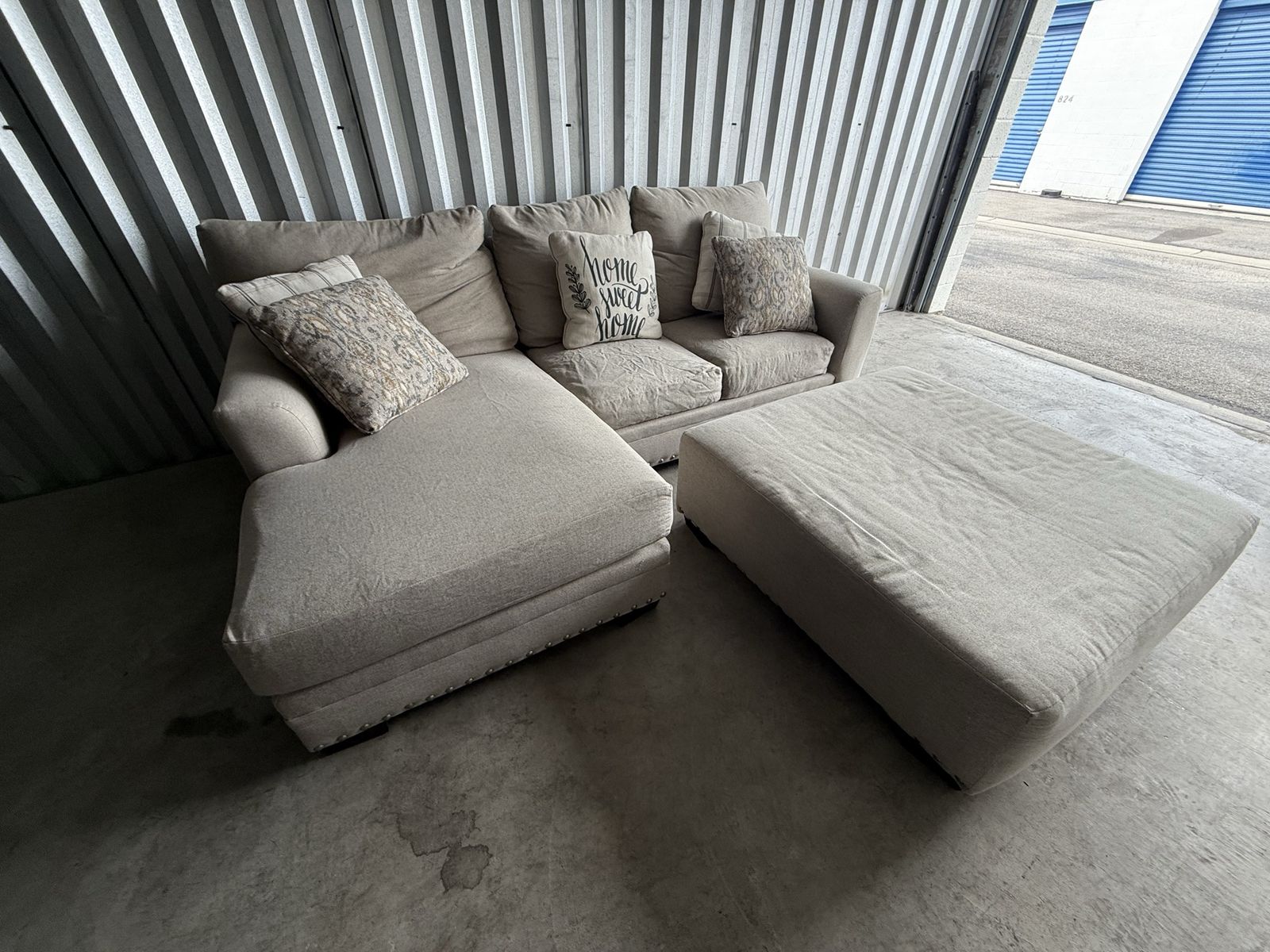Beige sectional and ottoman - Free delivery!