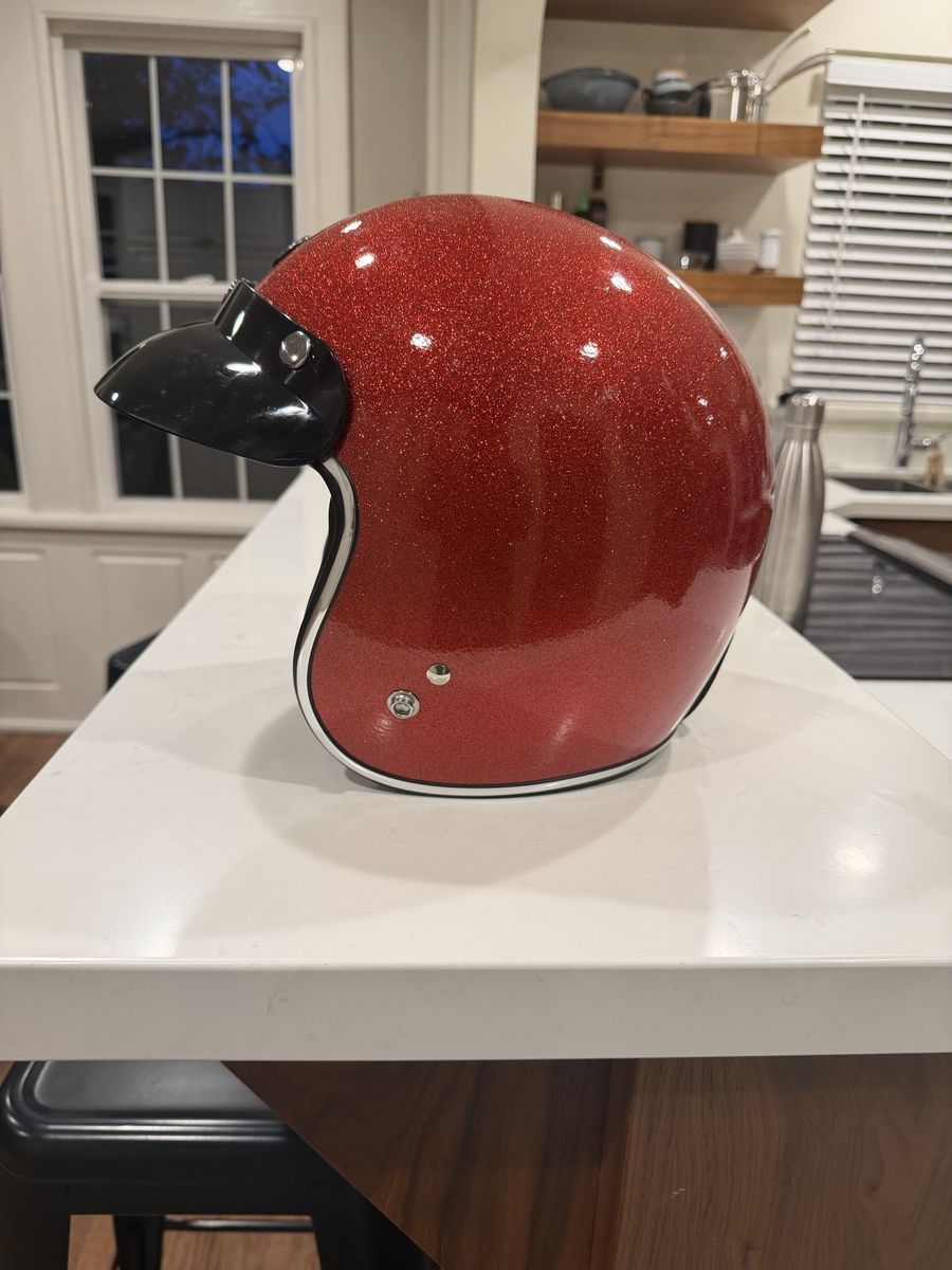 Red Metal Flake Sparkle 3/4 Open Face Motorcycle Helmet with Visor DOT