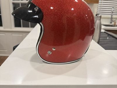 Red Metal Flake Sparkle 3/4 Open Face Motorcycle Helmet with Visor DOT