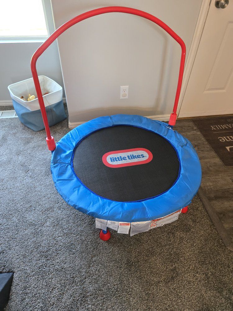 Little Tikes 3' Trampoline with Handle Bar for Toddlers and Kids, Blue/Red