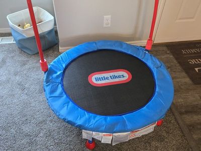Little Tikes 3' Trampoline with Handle Bar for Toddlers and Kids, Blue/Red