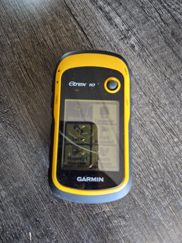 Garmin eTrex 10 handheld GPS navigator yellow and black rugged design.