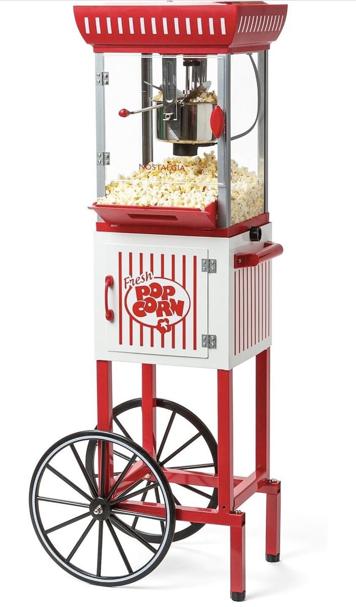 NEW: Popcorn Maker Machine - Vintage Popcorn Machine Movie Theater Style - Red & White