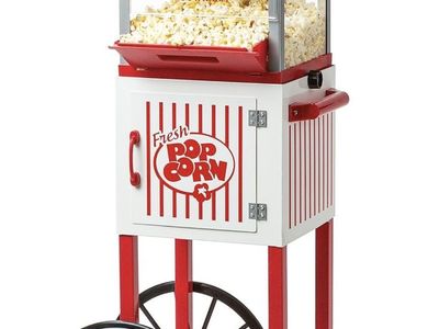 NEW: Popcorn Maker Machine - Vintage Popcorn Machine Movie Theater Style - Red & White