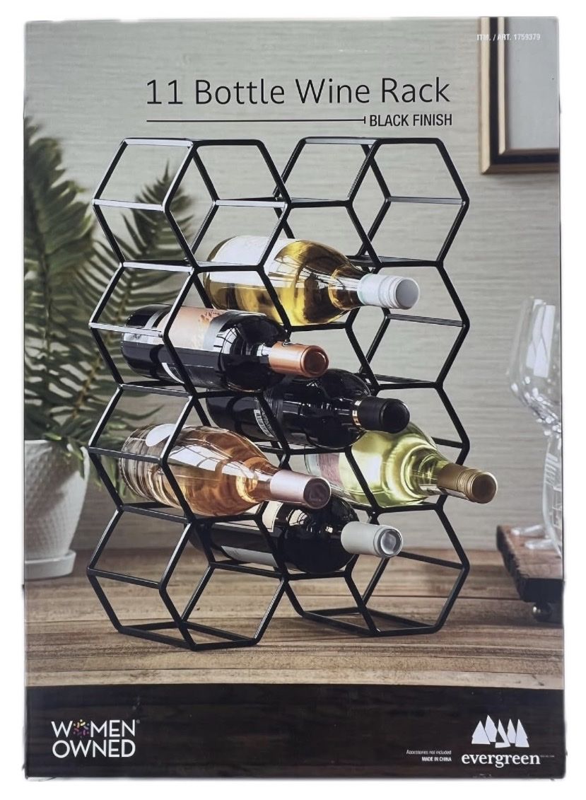 Evergreen Geometric 11 Bottle Metal Wine Rack - Black Finish