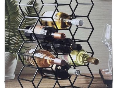 Evergreen Geometric 11 Bottle Metal Wine Rack - Black Finish