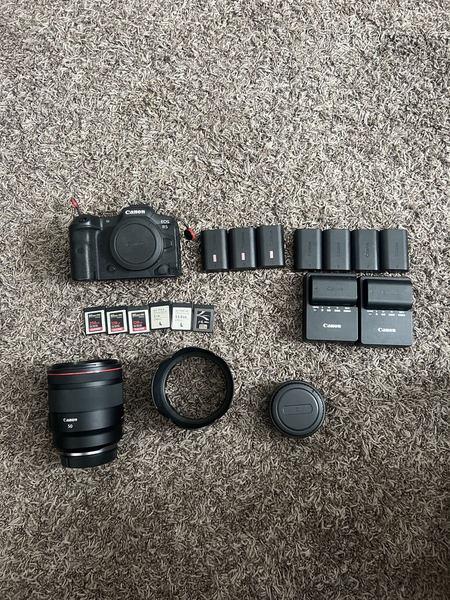 Canon R5 and 50mm f/1.2 Kit w/Cards and Batteries