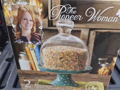the pioneer women flea market ceramic cake stand with glass cover