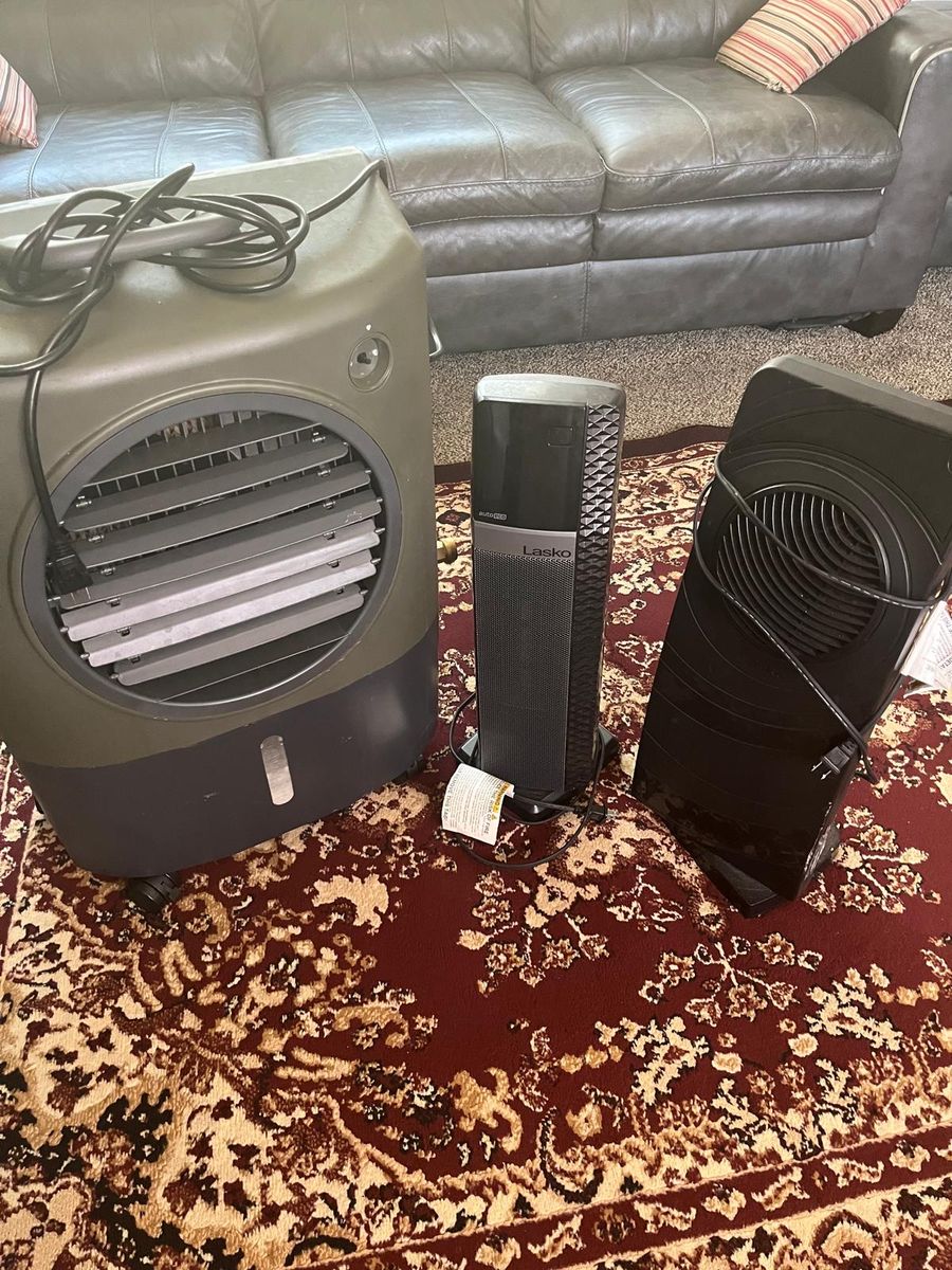 Lasko Evaporative Cooler & 2 Tower Heaters - Used, Missing Knob