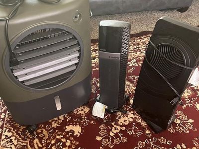 Lasko Evaporative Cooler & 2 Tower Heaters - Used, Missing Knob