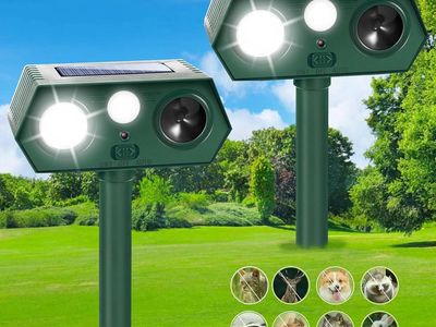 NEW 2 Pack Solar Animal Repellent Ultrasonic Animal Deterrent Outdoor with Motion Sensor & Flash Light Waterproof