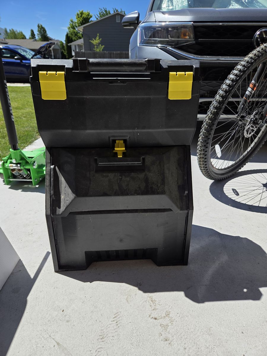 Black Plastic Toolbox/Storage Box with Yellow Latches - Durable & Portable