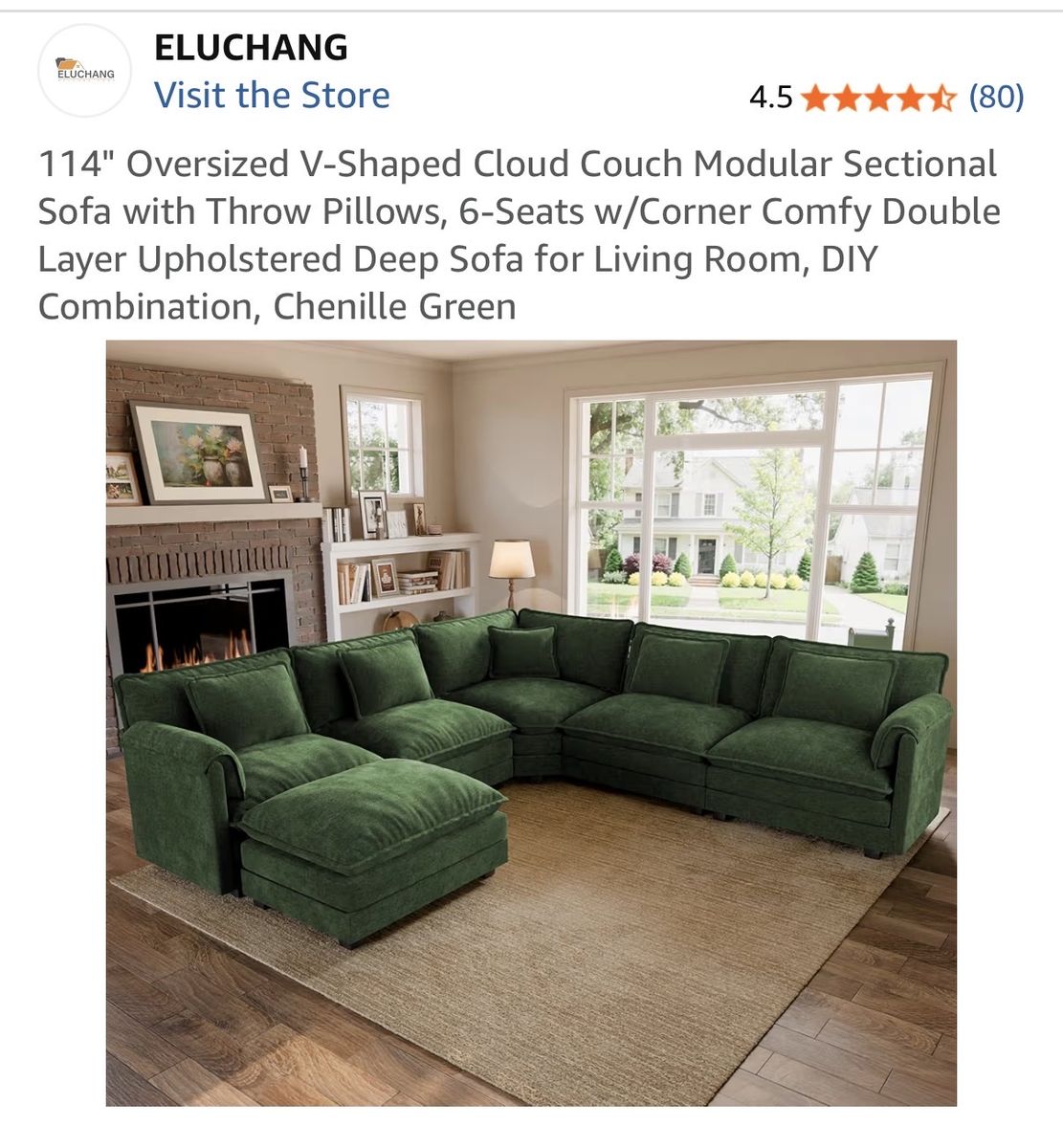 Brand New- 114" Oversized V-Shaped Cloud Couch Modular Sectional Sofa 6-Seats, emerald green