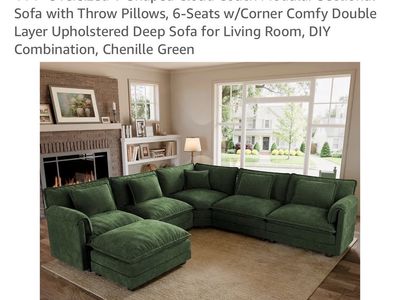 Brand New- 114" Oversized V-Shaped Cloud Couch Modular Sectional Sofa 6-Seats, emerald green