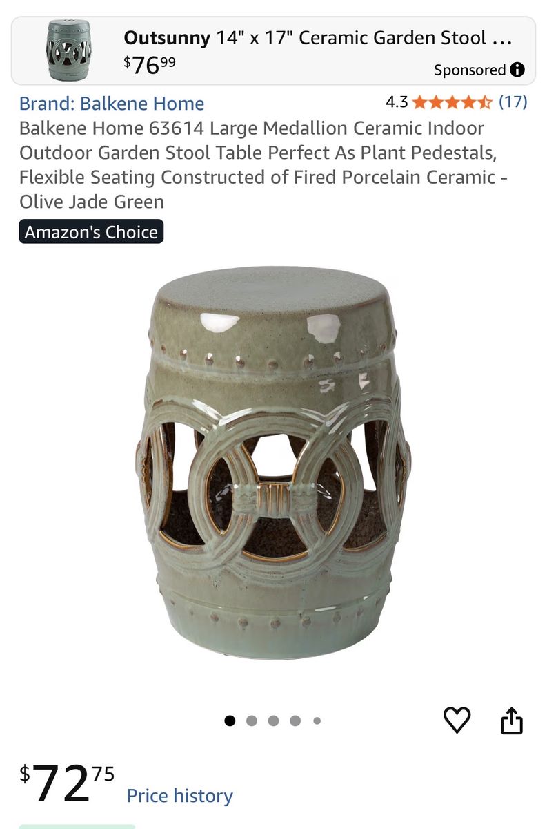 NEW! Ceramic Indoor Outdoor Garden Stool